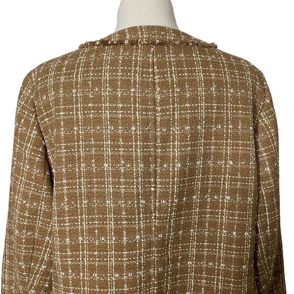 Talbots Womens Size 16WP Tweed Fringe Blazer Jacket Tan White Office Career - Picture 10 of 13